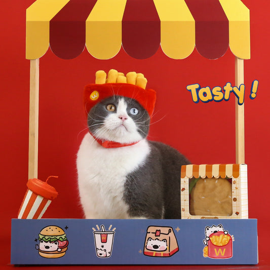 “Burger & Fries Pet Headwear – Adorable Food-Themed Look for Your Pets!”